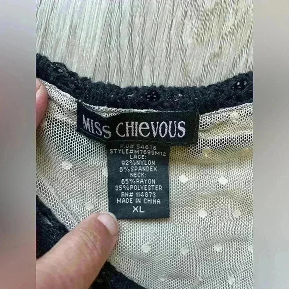 Miss Chievous Sheer Swiss dot blouse, black collar, XL - Picture 3 of 6